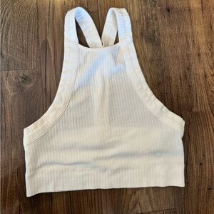Free People Intimately White Ribbed Halter High Neck Crop Top